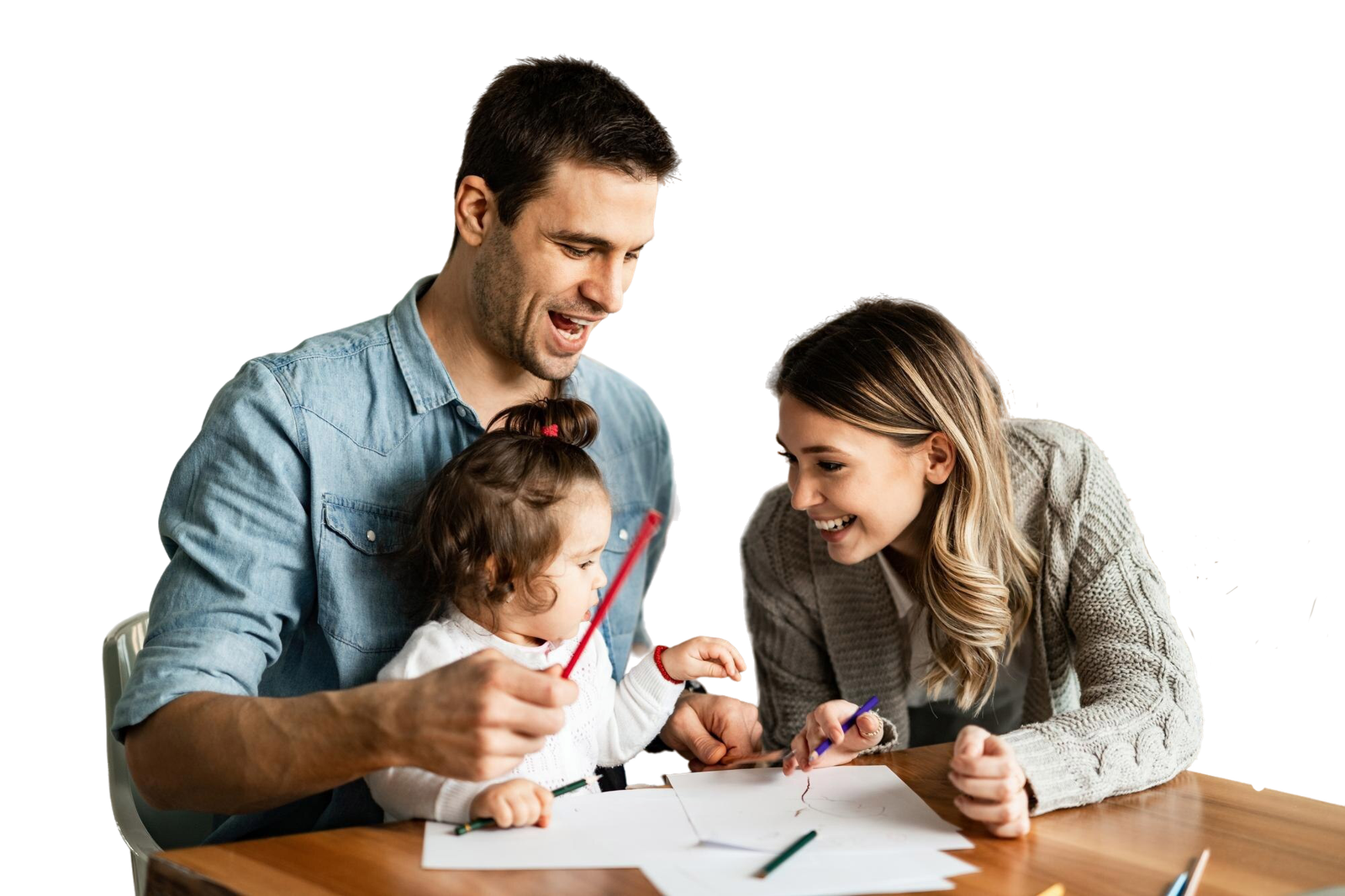 Smiling family reviewing best options